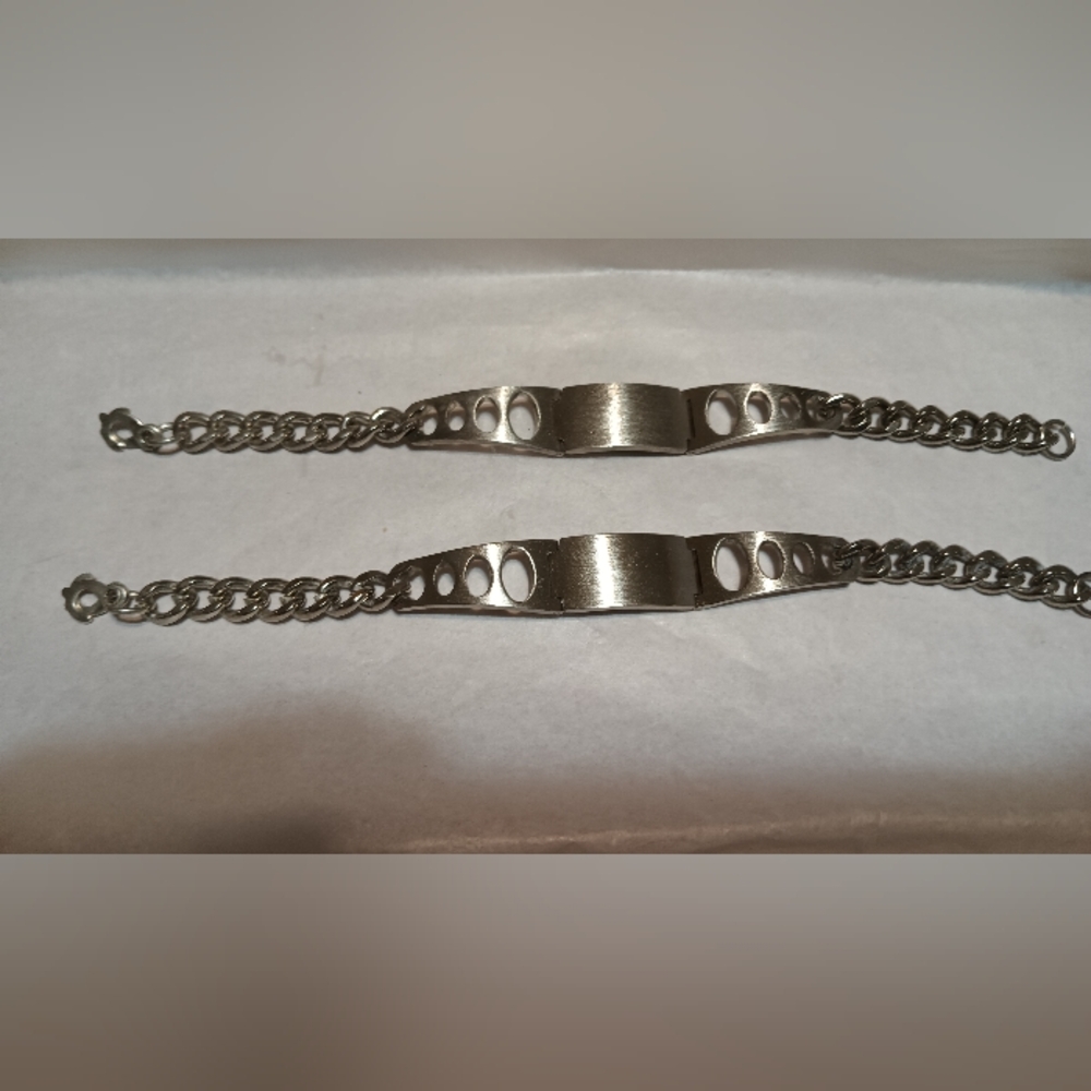 Stainless Steel ID bracelets (pair) vintage 1990'S. New never used